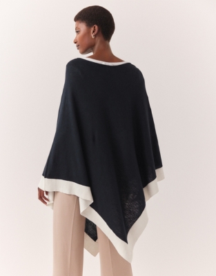 Ribbed Border Linen Knit Poncho