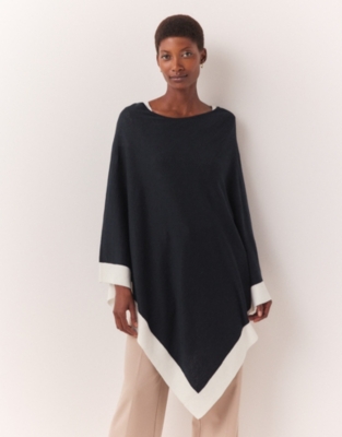 Ribbed Border Linen Knit Poncho