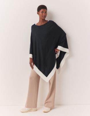 Ribbed Border Linen Knit Poncho | Scarves & Hats | The White Company