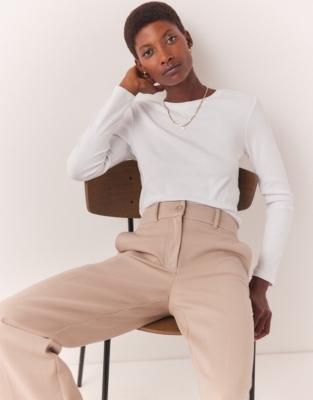 Ribbed Crew Neck Long Sleeve Top, Tops & Blouses