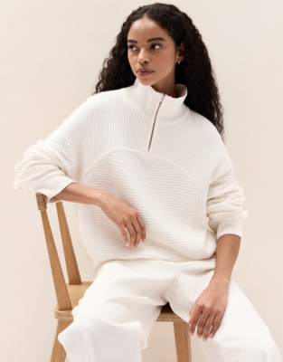 Ribbed Curved Seam Half Zip Jumper