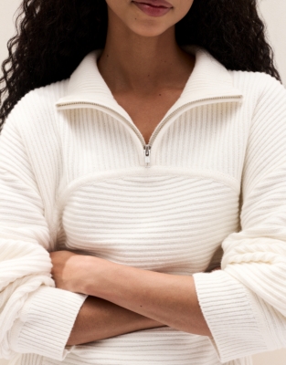 Ribbed Curved Seam Half Zip Jumper