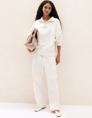 Ribbed Curved Seam Half Zip Jumper
