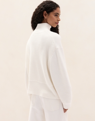 Ribbed Curved Seam Half Zip Jumper