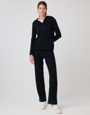 Ribbed Detail Wide Leg Trousers with Cashmere