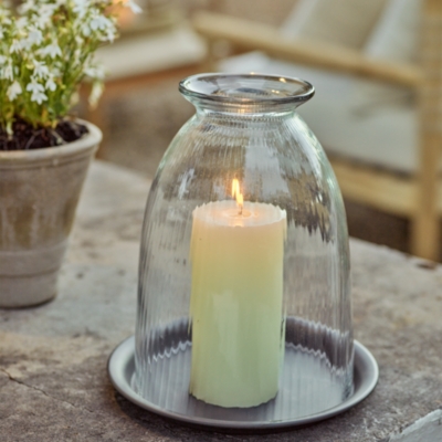 Ribbed Domed Glass Candle Holder with Tray – Large