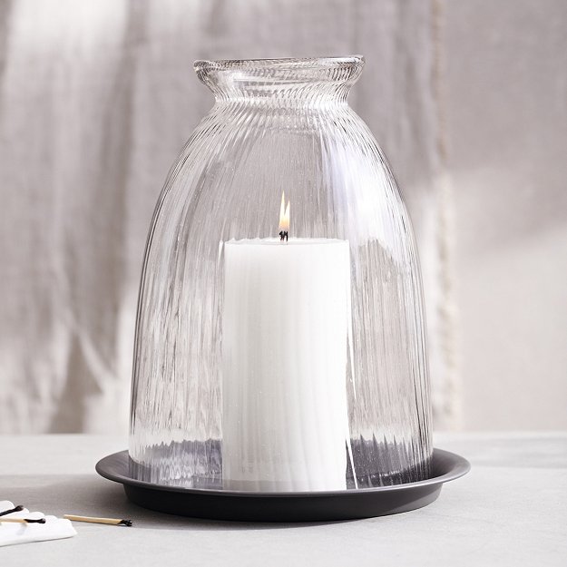 Ribbed Domed Glass Candle Holder With, Large White Wooden Candle Holders Uk