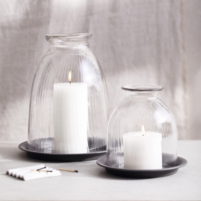 Ribbed Domed Glass Candle Holder With, Large White Wooden Candle Holders Uk