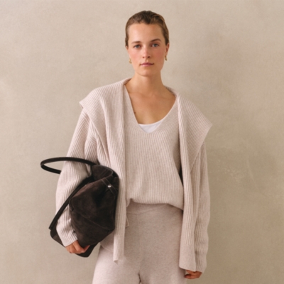 Ribbed Draped Cardigan with Cashmere