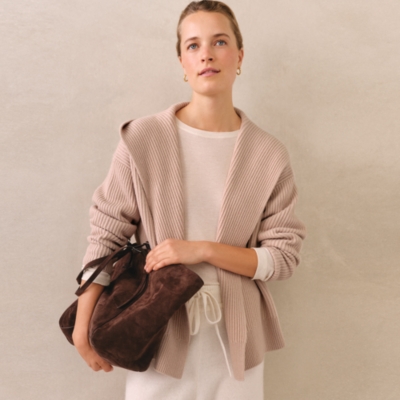 Ribbed Draped Cardigan with Cashmere