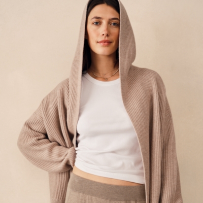 Ribbed Draped Cardigan with Cashmere