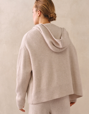 Ribbed Draped Cardigan with Cashmere - Alabaster Marl