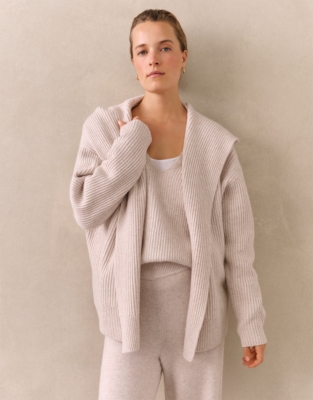 Ribbed Draped Cardigan with Cashmere - Alabaster Marl