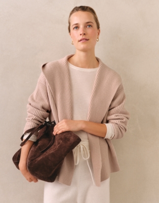Ribbed Draped Cardigan with Cashmere