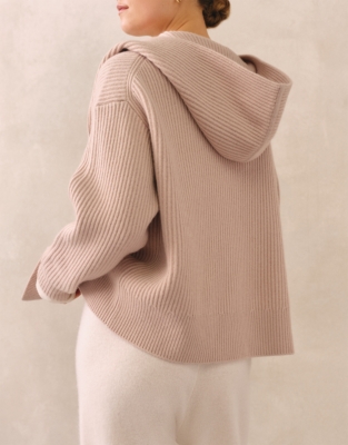 Ribbed Draped Cardigan with Cashmere - Dusty Pink