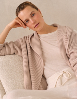 Ribbed Draped Cardigan with Cashmere - Dusty Pink