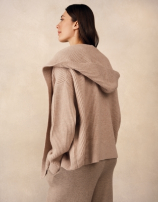 Ribbed Draped Cardigan with Cashmere - Walnut