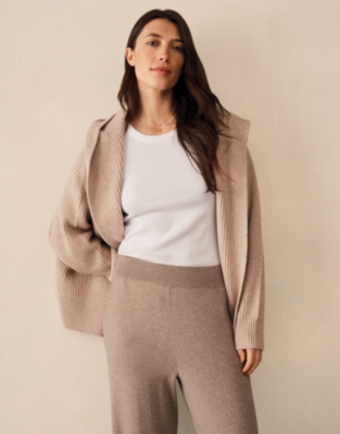 Ribbed Draped Cardigan with Cashmere - Walnut