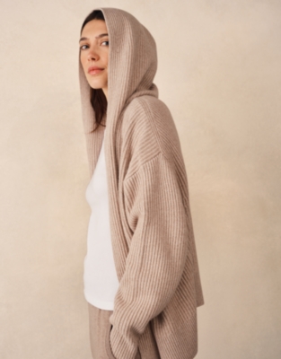 Ribbed Draped Cardigan with Cashmere - Walnut