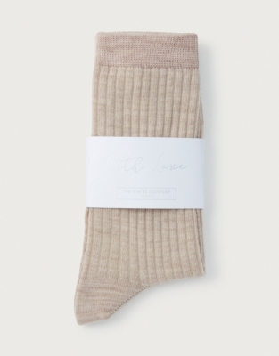 Ribbed Essential Sock with Wool - Biscuit