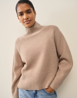 Ribbed Funnel Neck Jumper with Cashmere