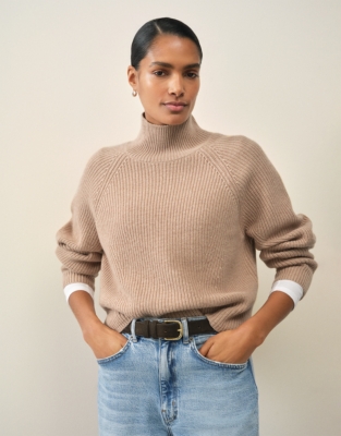 Ribbed Funnel Neck Jumper with Cashmere