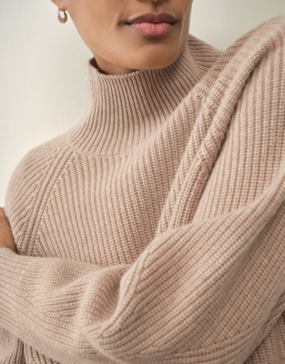 Ribbed Funnel Neck Jumper with Cashmere
