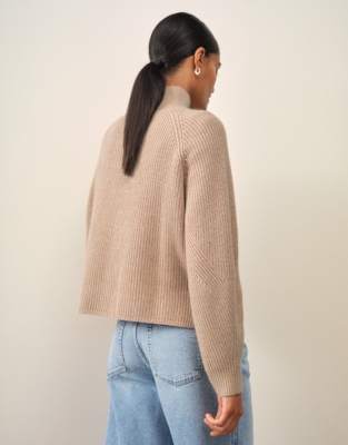 Ribbed Funnel Neck Jumper with Cashmere