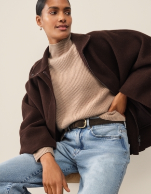 Ribbed Funnel Neck Jumper with Cashmere