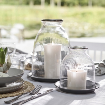 Ribbed Glass Dome Candle Holder with Tray Large Candle Holders The White Company US