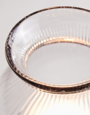 Ribbed Glass Dome Candle Holder with Tray – Medium