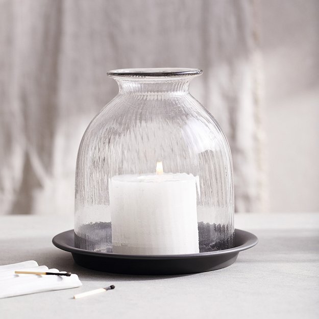 Ribbed Glass Dome Candle Holder with Tray – Medium | Candle Holders | The White Company ROW