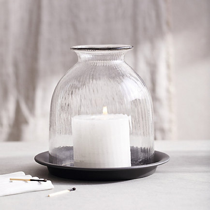 Ribbed Glass Dome Candle Holder with Tray – Medium