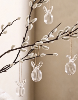Ribbed Glass Egg Bunny Decorations – Set of 4