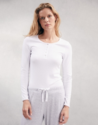 Ribbed Henley Pyjama Top Nightwear & Robes Sale The White Company UK
