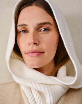 Ribbed Hood with Cashmere - Porcelain