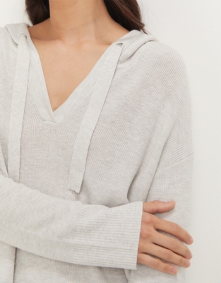 Ribbed Knitted Hoodie - Cloud Marl