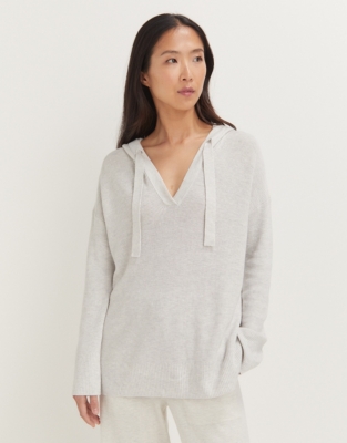 Ribbed Knitted Hoodie - Cloud Marl