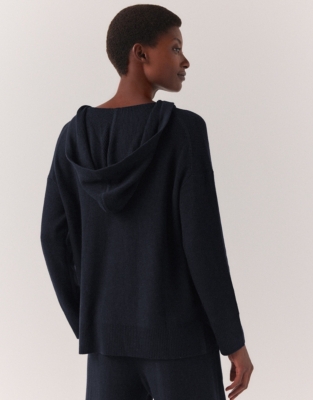 Ribbed Knitted Hoodie - Navy