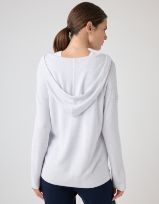 Ribbed Knitted Hoodie - Pale Blue Marl
