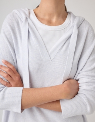 Ribbed Knitted Hoodie - Pale Blue Marl