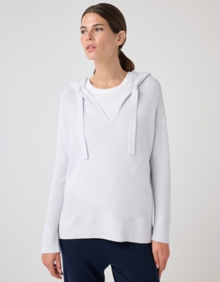 Ribbed Knitted Hoodie - Pale Blue Marl