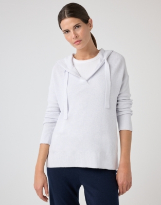 Ribbed Knitted Hoodie - Pale Blue Marl