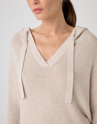 Ribbed Knitted Hoodie - Oatmeal