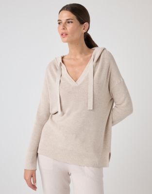 Ribbed Knitted Hoodie - Oatmeal