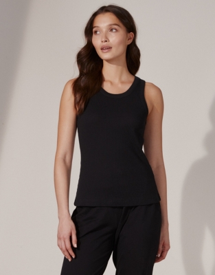 Ribbed Organic Cotton Lounge Vest - Black