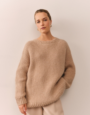 Ribbed Oversized Jumper with Alpaca - Wheat Dust