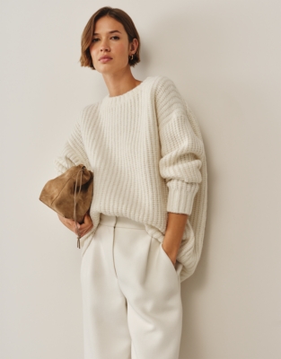 Ribbed Oversized Jumper with Alpaca - Scandi White