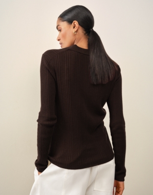 Ribbed Polo Top with Cashmere