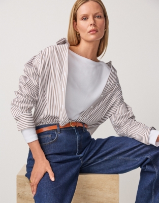 Ribbed Slash Neck Jersey Top